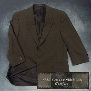 Hart Schaffner Marx Comfort Mens 42R Brown Wool Herringbone Blazer Sport Coat